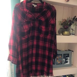 Plaid tunic with fringe bottom
